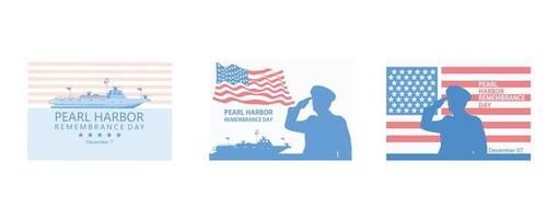 7 de diciembre, día de recuerdo de Pearl Harbor, celebración del día de recuerdo de Pearl Harbor, establecer ilustración moderna de vector plano