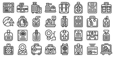 Airport travel tags icons set outline vector. Travel luggage vector