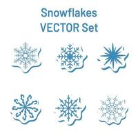 Vector set of blue geometric snowflake stickers with shadow on a white background