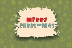 merry christmas lettering on grunge frame with olive green background with snowflake pattern vector