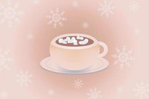 mug of cocoa with marshmallows on a light pink background vector