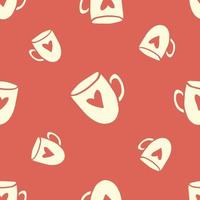 mug with heart pattern on red orange background square seamless pattern vector