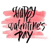 Happy Valentine's Day - Grunge black ink lettering. Vector Happy Valentine's Day lettering on pink abstract frame background isolated on white