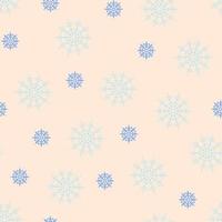 Seamless pattern geometric blue snowflakes big and small on a pink background. Vector illustration for winter print. Can be used as packaging