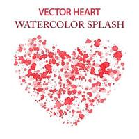 Vector Hand drawn heart shape surrounded by red random drops of red watercolor isolated on white. White silhouette of a heart on a background of grunge red splashes