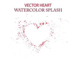 Hand drawn vector heart shape surrounded by red random drops of red watercolor isolated on white. White silhouette of a heart on a background of grunge red splashes