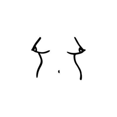 female body with nipples diverging to the side - in doodle style