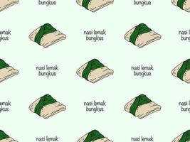 Nasi lemak bungkus cartoon character seamless pattern on green background vector