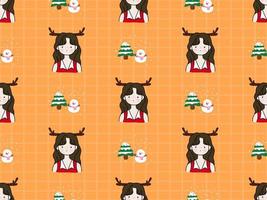 Christmas Day cartoon character seamless pattern on orange background vector