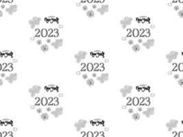 Happy New Year cartoon character seamless pattern on white background vector