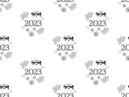 Happy New Year cartoon character seamless pattern on white background vector