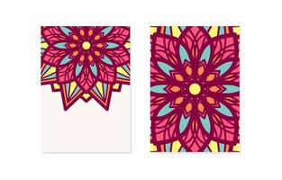 floral pattern mandala card with empty space vector illustration. Half empty mandalas holiday cards. Oriental design Layout. Islam, Arabic, Indian, ottoman motifs. Front page and back page.