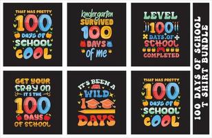 Paquete de diseño de camiseta de tipografía colorida de 100 días de escuela para imprimir bajo demanda vector