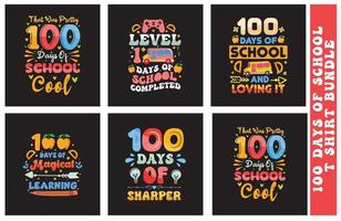 Paquete de diseño de camiseta de tipografía colorida de 100 días de escuela para imprimir bajo demanda vector