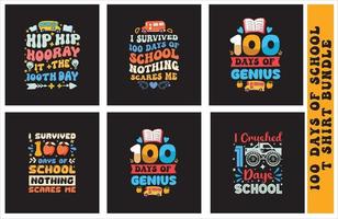 Paquete de diseño de camiseta de tipografía colorida de 100 días de escuela para imprimir bajo demanda vector