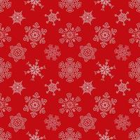 Seamless Christmas red pattern with random drawn snowflakes vector