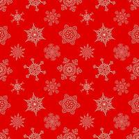 Seamless Christmas red pattern with random drawn snowflakes vector