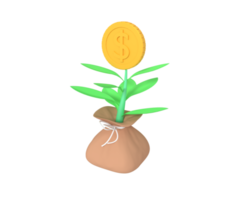 3d illustration of investment plant coin png