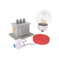 3d illustration av elektrisk transformatorstationer och ljus Glödlampa png