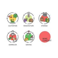 Wine Concept Thin Line Icons Labels Set. Vector