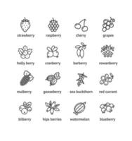 Berries Signs Thin Line Icons Set. Vector