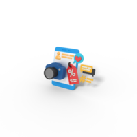 3d illustration of discount camera sell in phone png