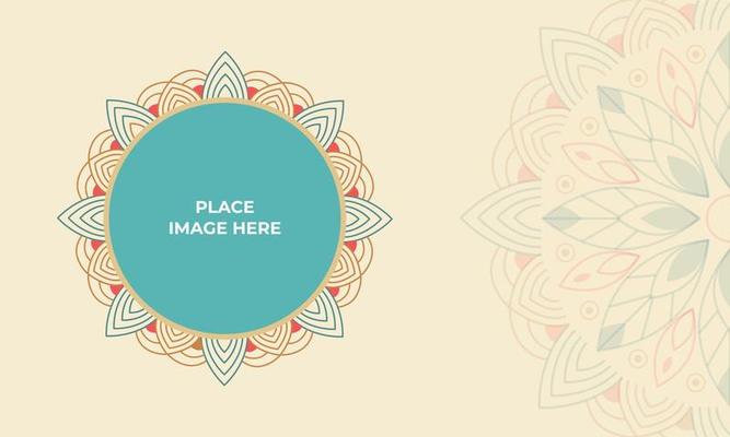 Retro-style pastel floral mandala background design or Decorative vintage photo frame. Easter greeting card displaying background with floral photo frame