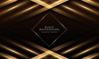 Luxury dark black background stripes overlapping layers with shining golden lines, vector illustration black texture