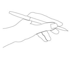 a hand with a pen or pencil in the style of one line art vector