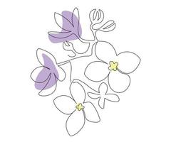 abstract violet or lilac flower in on line art style vector