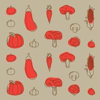 Print pattern background with flat line art of vegetables design vector