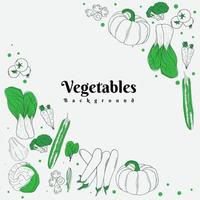 Vegetables background template design with green line art of vegetables design vector