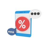 3d illustration of discount chat on phone png