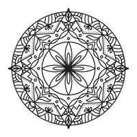 patrón circular de mandala en blanco y negro, decorado con arte de mandala fresco bohemio, flores de henna, rito mehndi y simetría monocromática. página de libro para colorear mandal, terapia antiestrés. vector