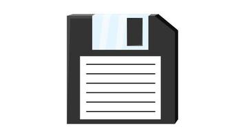 Old retro vintage isometry floppy disk for computer to store information, pc from 70s, 80s, 90s. Black and white icon. Vector illustration