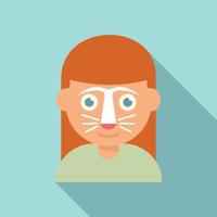 Girl cat facial mask icon flat vector. Face child paint vector