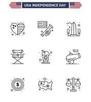 Editable Vector Line Pack of USA Day 9 Simple Lines of television movies landmark director washington Editable USA Day Vector Design Elements