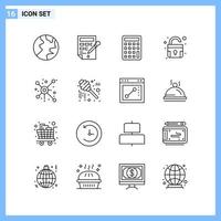 16 Icons. Line style Creative Outline Symbols. Black Line Icon Sign Isolated on White Background. vector