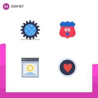 Set of 4 Modern UI Icons Symbols Signs for coding testing global shield method Editable Vector Design Elements