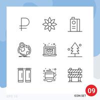 Set of 9 Modern UI Icons Symbols Signs for pin globe nature location fruit Editable Vector Design Elements