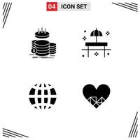 Set of 4 Vector Solid Glyphs on Grid for coins table income park global Editable Vector Design Elements