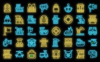 Coast guard icons set vector neon