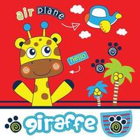 giraffe and airplane funny animal cartoon,vector illustration vector