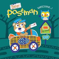 bear the postman funny animal cartoon,vector illustration vector