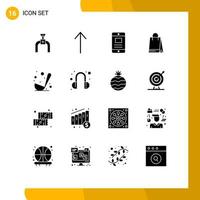 Pack of 16 Modern Solid Glyphs Signs and Symbols for Web Print Media such as headset kitchen online food canada Editable Vector Design Elements