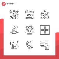 Pack of 9 Universal Outline Icons for Print Media on White Background. vector