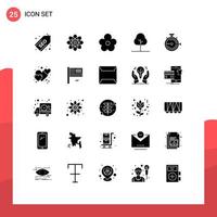 Set of 25 Modern UI Icons Symbols Signs for optimization launch flower nature tree Editable Vector Design Elements