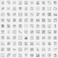 100 Universal Black Line Icons on White Background vector