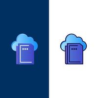 iconos de computación de datos de archivo en la nube conjunto de iconos rellenos de línea y plana vector fondo azul