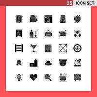 Modern Set of 25 Solid Glyphs and symbols such as shield protection web wet signaling Editable Vector Design Elements